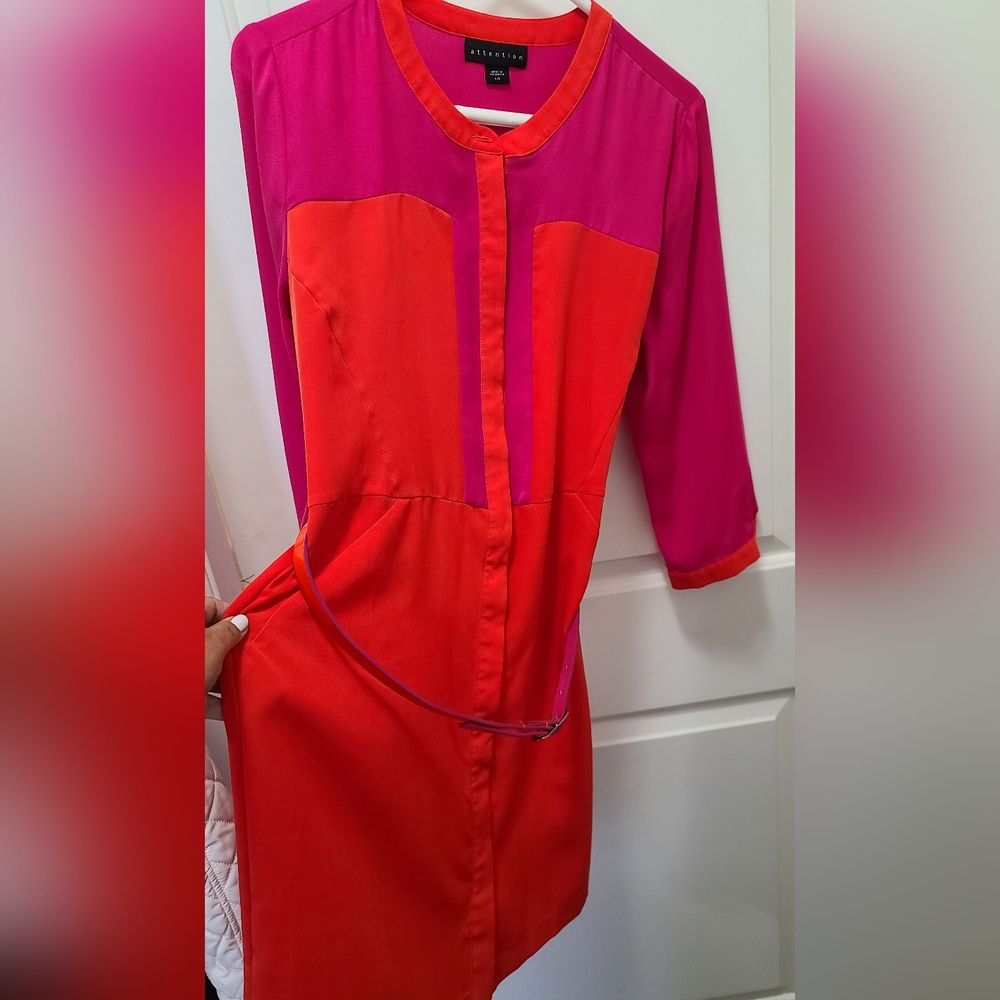 Attention Colorblock Shift Dress Pink&Orange Size L - Picture 5 of 16